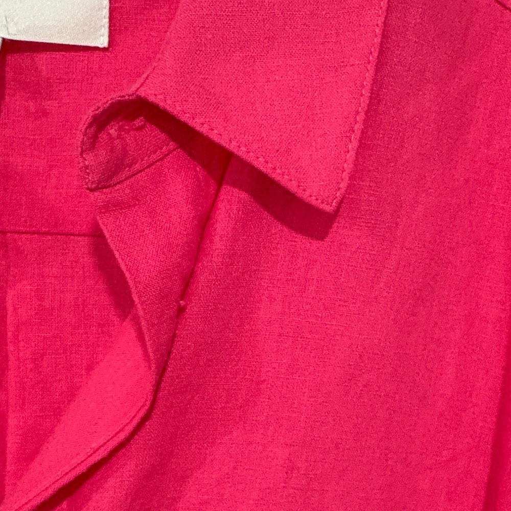 Frame Denim Bright Pink Cropped Short-Sleeve Linen top - Picture 3 of 5